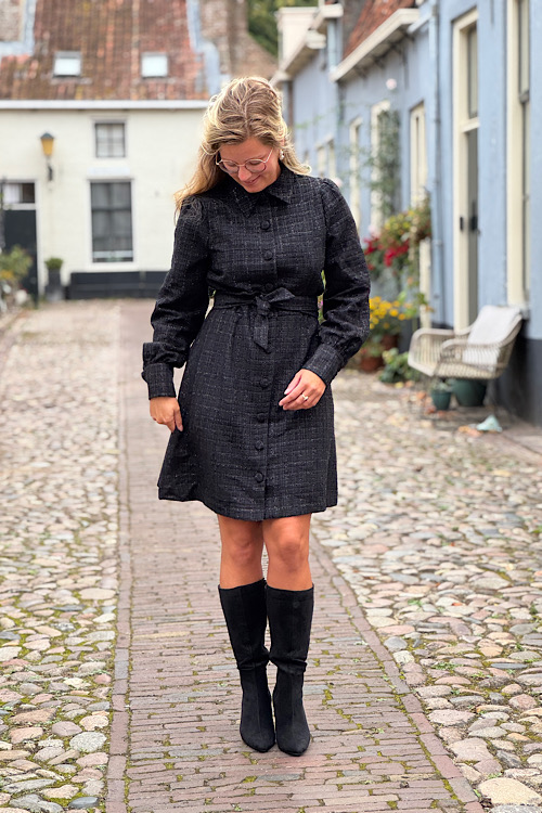 Lizalau Sarah dress bouclé zwart - Afbeelding 4