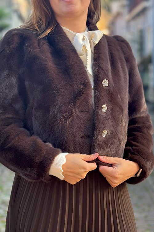Bontjasje pofmouw met strassknoop bruin - Afbeelding 2