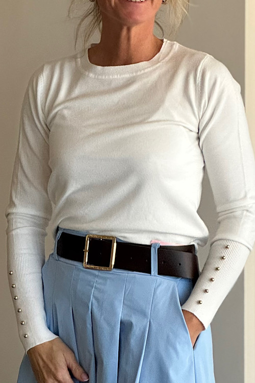 Basis top offwhite met gouden knoopje - Afbeelding 2