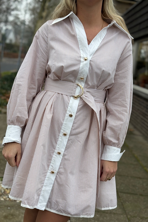 Gestreepte jurk beige - Afbeelding 2